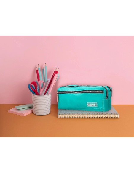CI | Bolso escolar liderpapel portatodo rectangular 3 bolsillos celeste 210x80x85 mm