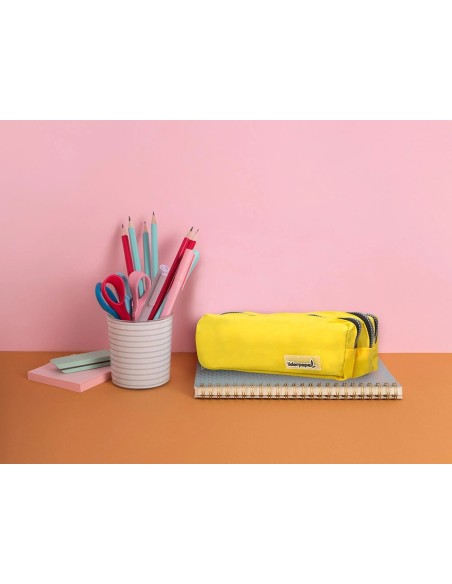 CI | Bolso escolar liderpapel portatodo rectangular 3 bolsillos amarillo pastel 185x55x70 mm