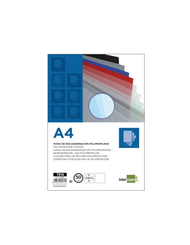 CI | Tapa encuadernacion liderpapel polipropileno a4 0.8mm transparente paquete de 50 unidades