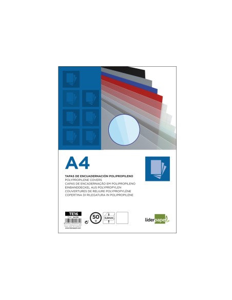 CI | Tapa encuadernacion liderpapel polipropileno a4 0.8mm transparente paquete de 50 unidades