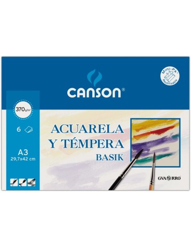 CI | Papel acuarela basik canson din a3 370 gr pack de 6 hojas
