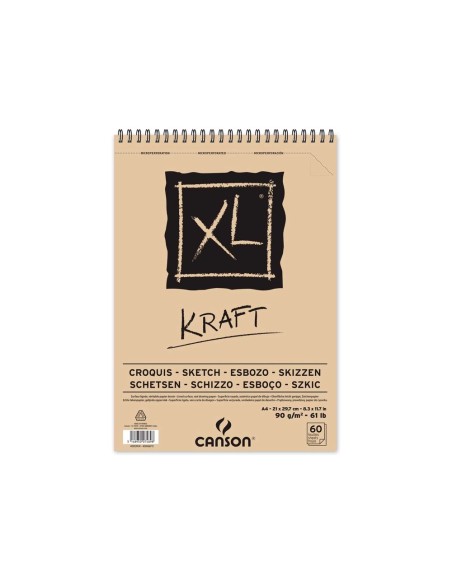 CI | Bloc dibujo esbozo canson xl kraft din a4 kraft rayado beige espiral 21x29,7 cm 60 hojas 90 gr