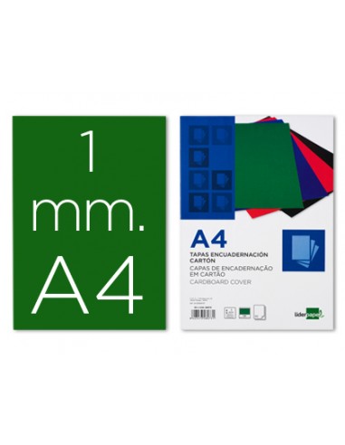 CI | Tapa encuadernacion liderpapel carton a4 1mm verde paquete de 50 unidades