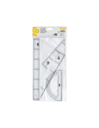 CI | Juego escuadra y cartabon 25cm regla 30cm y semicirculo 15cm liderpapel en petaca incolora
