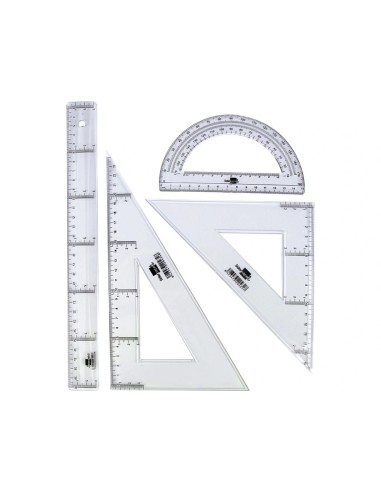 CI | Juego escuadra y cartabon 25cm regla 30cm y semicirculo 15cm liderpapel en petaca incolora