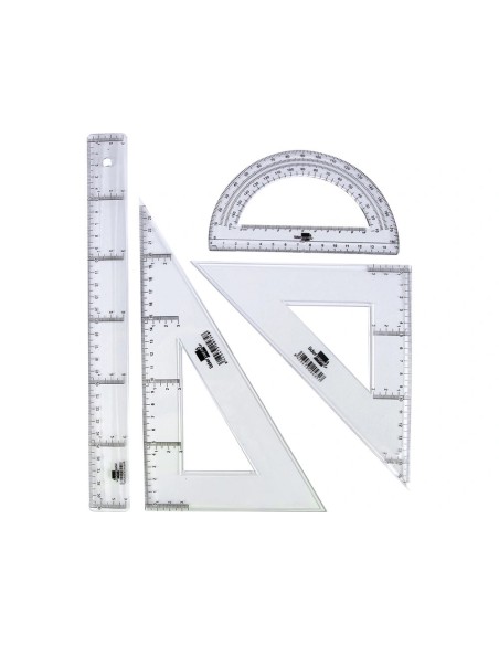 CI | Juego escuadra y cartabon 25cm regla 30cm y semicirculo 15cm liderpapel en petaca incolora