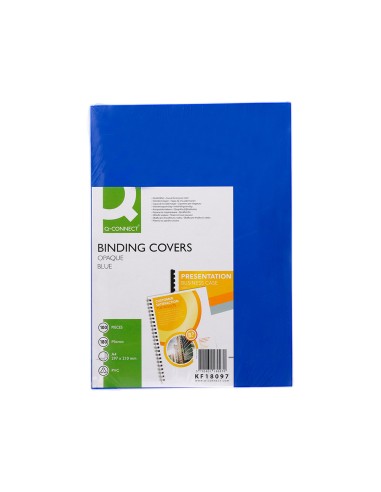 CI | Tapa de encuadernacion q-connect pvc din a4 opaca azul 180 micras caja de 100 unidades