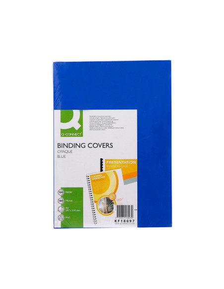 CI | Tapa de encuadernacion q-connect pvc din a4 opaca azul 180 micras caja de 100 unidades