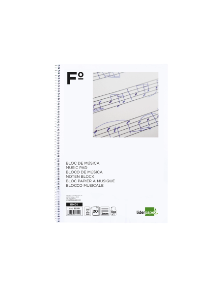 CI | Bloc musica liderpapel pentagrama 3mm folio 20 hojas 100g/m2