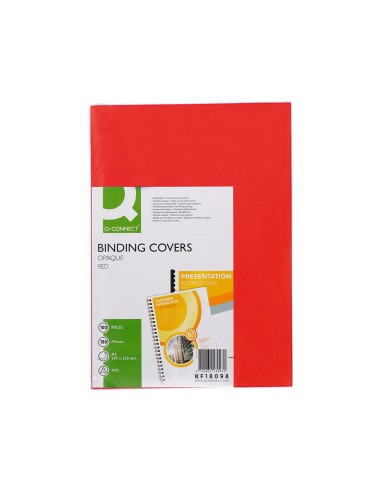 CI | Tapa de encuadernacion q-connect pvc din a4 opaca rojo 180 micras caja de 100 unidades