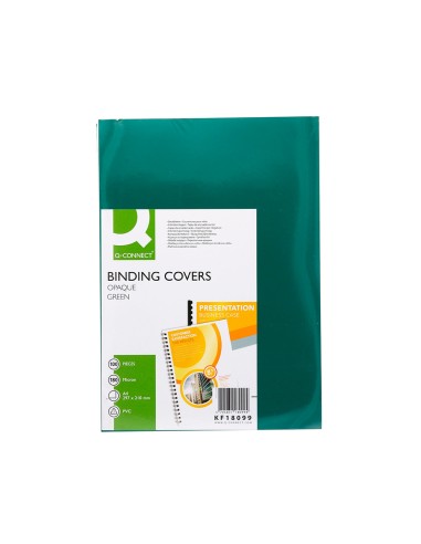 CI | Tapa de encuadernacion q-connect pvc din a4 opaca verde 180 micras caja de 100 unidades