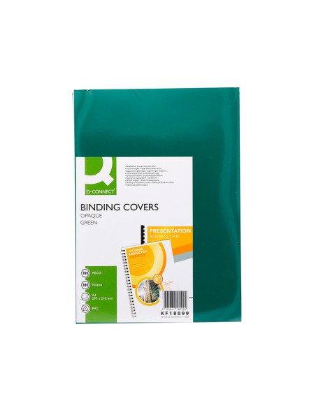 CI | Tapa de encuadernacion q-connect pvc din a4 opaca verde 180 micras caja de 100 unidades