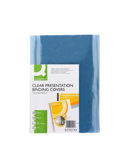 CI | Tapa de encuadernacion q-connect pvc din a3 incolora 150 mc caja de 100 unidades