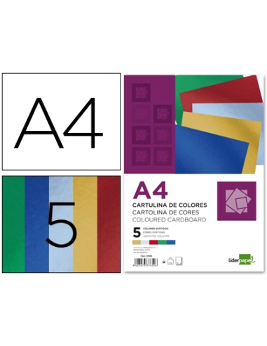 CI | Cartulina liderpapel a4 235 g/m2 metalizada 5 colores surtidos paquete de 50