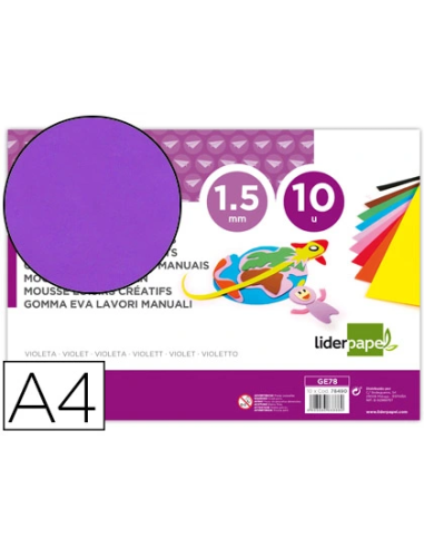 CI | Goma eva liderpapel din a4 60g/m2 espesor 1,5mm violeta paquete de 10 hojas