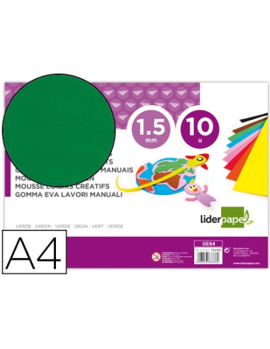 CI | Goma eva liderpapel din a4 60g/m2 espesor 1,5mm verde paquete de 10 hojas