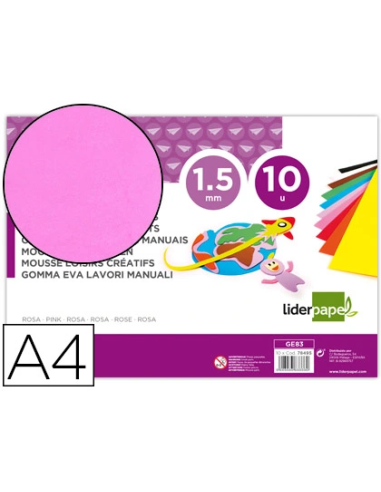 CI | Goma eva liderpapel din a4 60g/m2 espesor 1,5mm rosa paquete de 10 hojas