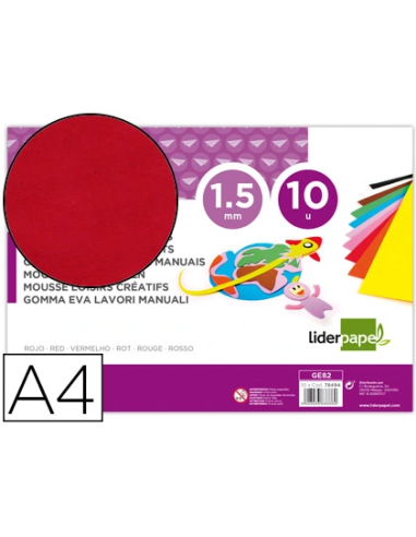 CI | Goma eva liderpapel din a4 60g/m2 espesor 1,5mm rojo paquete de 10 hojas