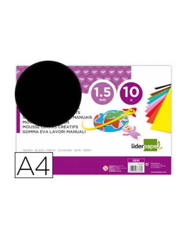 CI | Goma eva liderpapel din a4 60g/m2 espesor 1,5mm negro paquete de 10 hojas