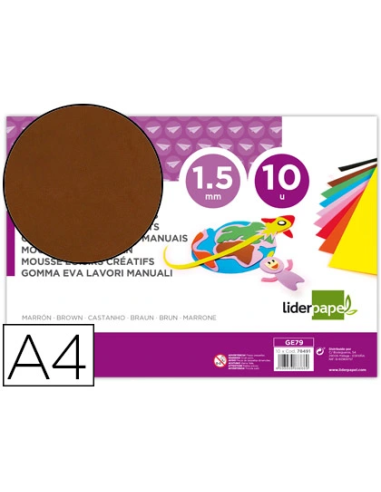 CI | Goma eva liderpapel din a4 60g/m2 espesor 1,5mm marron paquete de 10 hojas