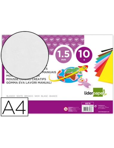 CI | Goma eva liderpapel din a4 60g/m2 espesor 1,5mm blanco paquete de 10 hojas