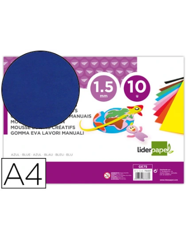 CI | Goma eva liderpapel din a4 60g/m2 espesor 1,5mm azul paquete de 10 hojas