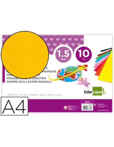 CI | Goma eva liderpapel din a4 60g/m2 espesor 1,5mm amarillo paquete de 10 hojas