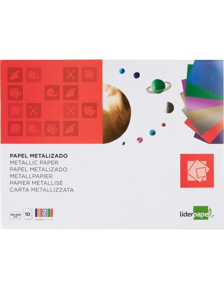 CI | Bloc trabajos manuales liderpapel papel metalizado 240x315 mm 10 hojas colores surtidos