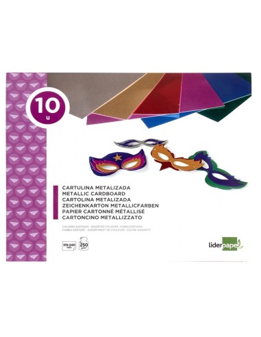 CI | Bloc trabajos manuales liderpapel cartulina metalizada 240x315mm 10 hojas colores surtidos