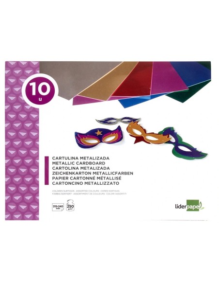 CI | Bloc trabajos manuales liderpapel cartulina metalizada 240x315mm 10 hojas colores surtidos