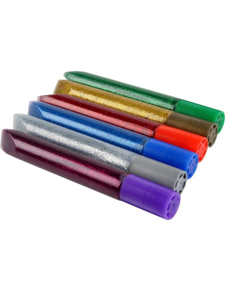 CI | Purpurina pegamento liderpapel fantasia colores metalicos blister de 6 unidades de 10 gr