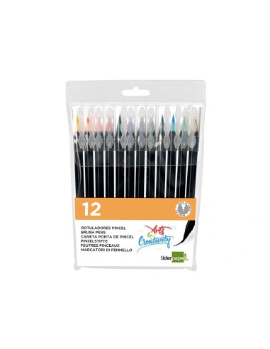 CI | Rotulador liderpapel punta pincel extra suave estuche 12 unidades colores surtidos