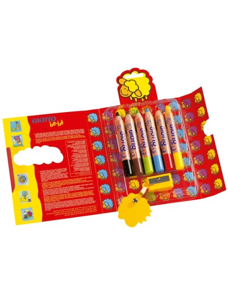 CI | Lapices de colores giotto super bebe caja de 6 lapices colores surtidos + sacapuntas