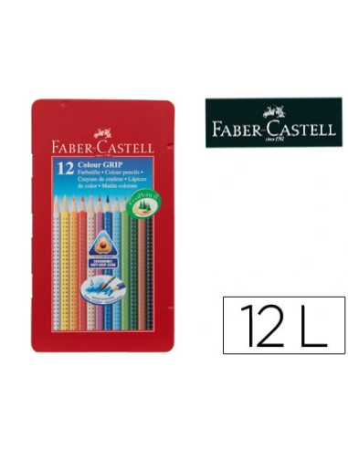 CI | Lapices de colores faber castell acuarelable colour grip triangular caja metalica de 12 colores surtidos