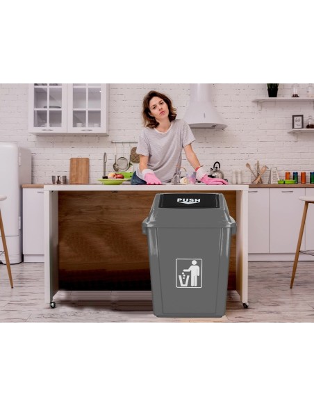 CI | Papelera contenedor q-connect plastico con tapa de balancin 58 litros gris 470x330x760 mm