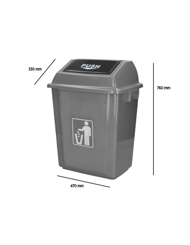 CI | Papelera contenedor q-connect plastico con tapa de balancin 58 litros gris 470x330x760 mm