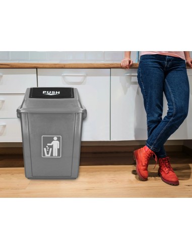 CI | Papelera contenedor q-connect plastico con tapa de balancin 40 litros gris 410x280x610 mm