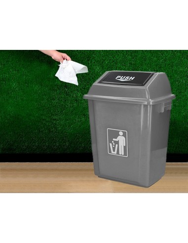 CI | Papelera contenedor q-connect plastico con tapa de balancin 40 litros gris 410x280x610 mm