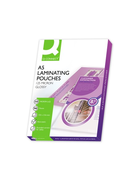CI | Bolsa de plastificar q-connect 153 x 216 mm din a5 125 mc autoadhesivas caja de 100 unidades
