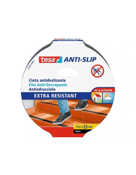 CI | Cinta Antideslizante Adhesiva Tesa Uso Interior / Exterior Color Negro 15 Mt X 25 Mm