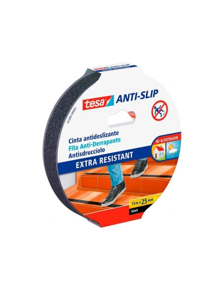 CI | Cinta Antideslizante Adhesiva Tesa Uso Interior / Exterior Color Negro 15 Mt X 25 Mm