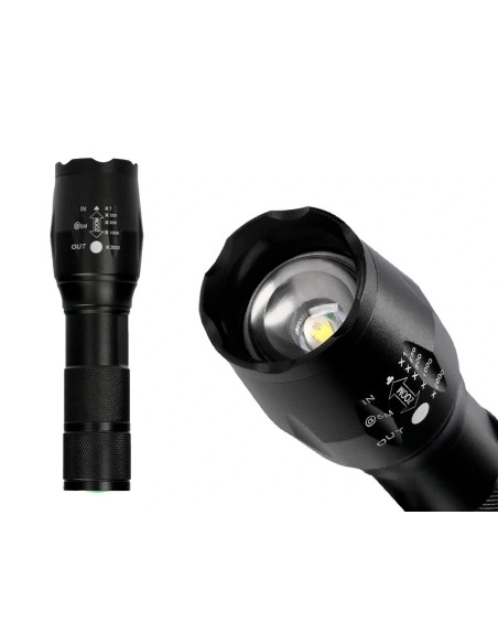 CI | Linterna q-connect telescopica aluminio 5w modo alumbrado alto medio bajo estroboscopio sosapagado 3 pilas aaa