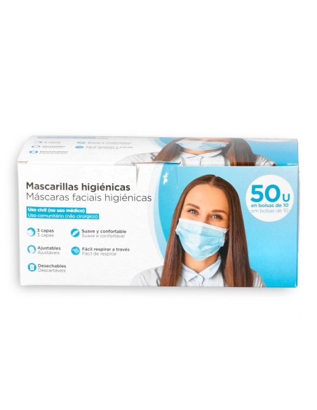 CI | Mascarilla Facial Higienica Desechable 3 Capas Con Ajuste Nasal Filtracion 95% Color Azul
