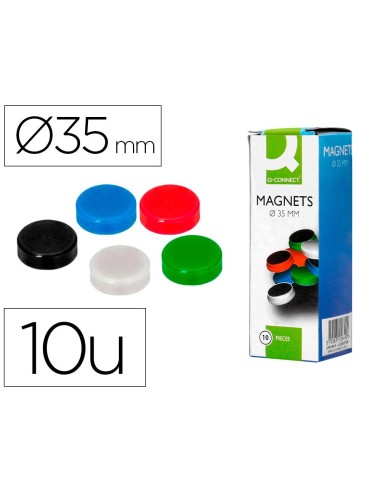 CI | Imanes para sujecion q-connect ideal para pizarras magneticas35 mm colores surtidos -caja de 10 imanes