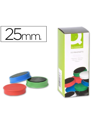 CI | Imanes para sujecion q-connect ideal para pizarras magneticas25 mm colores surtidos -caja de 10 imanes