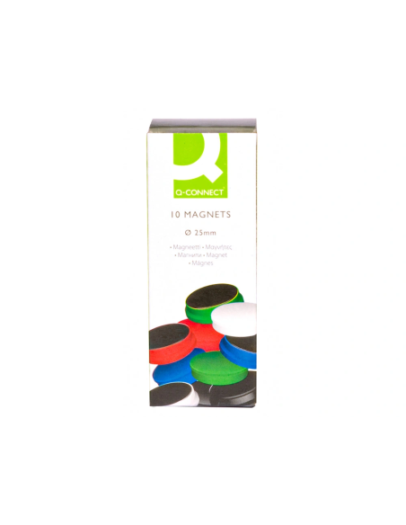 CI | Imanes para sujecion q-connect ideal para pizarras magneticas25 mm colores surtidos -caja de 10 imanes