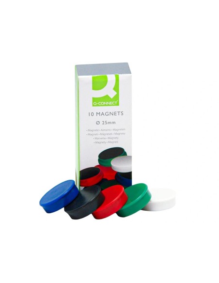 CI | Imanes para sujecion q-connect ideal para pizarras magneticas25 mm colores surtidos -caja de 10 imanes