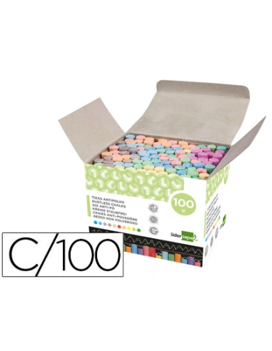 CI | Tiza color antipolvo liderpapel caja de 100 unidades colores surtidos