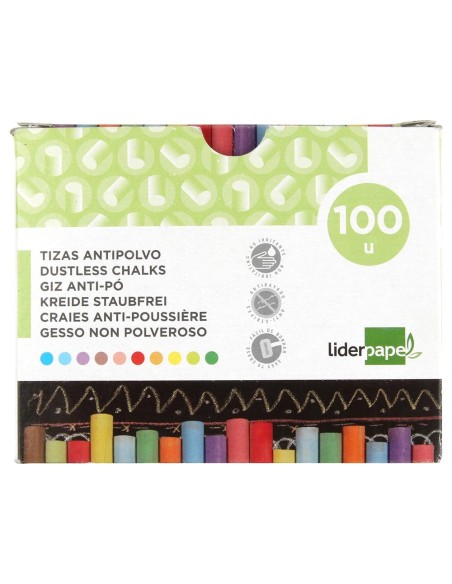 CI | Tiza color antipolvo liderpapel caja de 100 unidades colores surtidos
