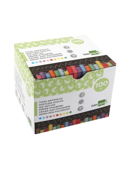 CI | Tiza color antipolvo liderpapel caja de 100 unidades colores surtidos